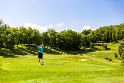 a man is playing golf on a golf course at Oglebay Resort in Wheeling