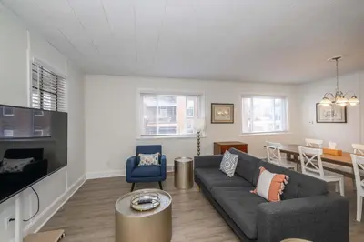 a living room with a couch and a table at The Grand Elm Suite 1 - Sleeps 4 in Ludlow