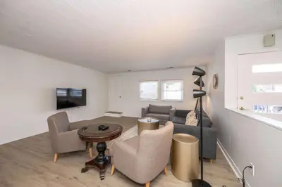 a living room with a couch and a table at The Grand Elm Suite 2 in Ludlow