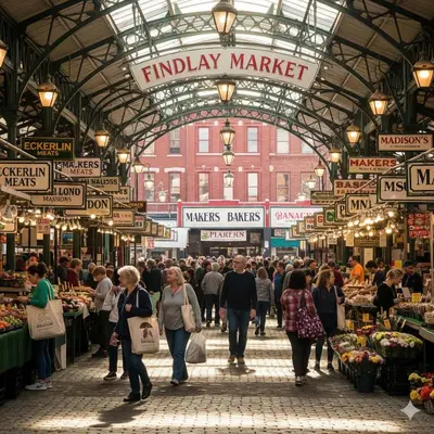 a market with a crowd of people walking through it at Hackberry Retreat 1 Close to Downtown in Cincinnati