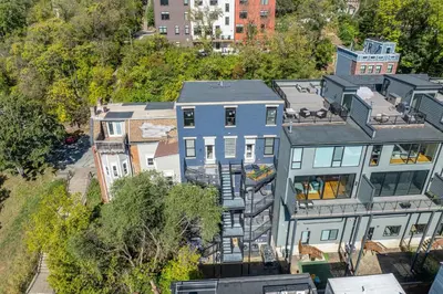 an overhead view of a house in a city at Queen City Views 3 Chic 2 BDR in Cincinnati