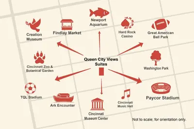 a map of the city of singapore with its famous landmarks at Queen City Views 4 Chic Apt in Cincinnati