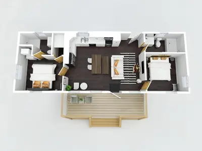 a rendering of a floor plan of a house at 5 Neighboring Cabins at Eden Reserve - Front Five in Williamstown