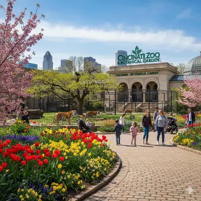 a group of people walking around a garden with flowers at Northside Suites 4 - Your Perfect Vacation Haven in Cincinnati
