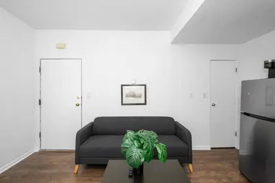 a living room with a couch and a plant on a table at Northside Suites - 4 Apartments in Cincinnati