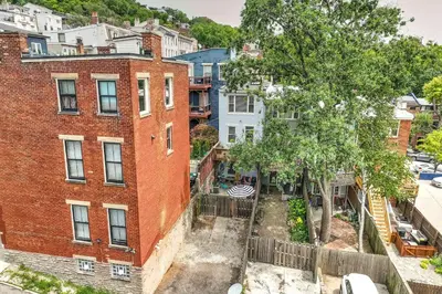 an aerial view of buildings in a city at Mansfield Retreat - A Chic Downtown Experience in Cincinnati