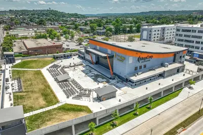 an aerial view of a building in a city at Monmouth Loft 3 - Heart of Newport in Newport
