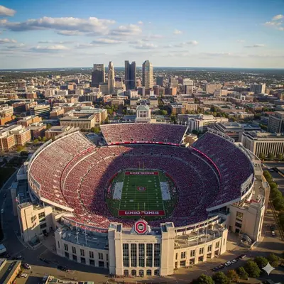 an aerial view of a stadium with a football game at Chic City Retreat 93D in Columbus