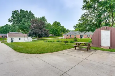 a park with a picnic table and a barn at 3 Mi to Pro Football Hall of Fame Home with Yard! in Canton