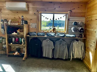 a room with a counter with shirts and a window at Pet-Friendly Tree Cabin by Tappan Lake with Lofted Space in Ohio in Deersville