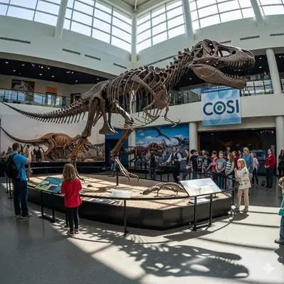 a skeleton of a dinosaur on display in a museum at Merion Village Residences - Escape the Hustle & Bustle in Columbus