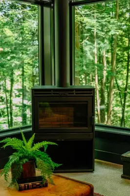 a living room with a television and a plant in front of a window at Whiskey Lounge in Loudonville