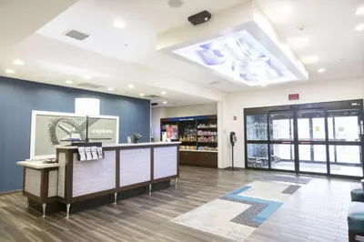 a lobby of a store with a large skylight at Hampton Inn Toledo Oregon in Oregon