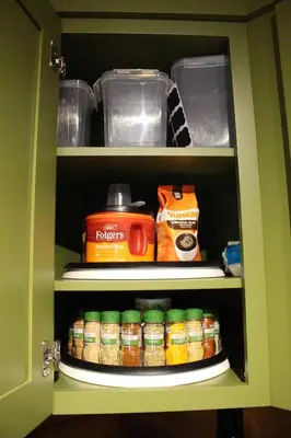 a green cabinet with foodabandabandabandabandabandabandabandabandabandabandaband at Diamond Creek | Sleeps up to 6 in Gallipolis