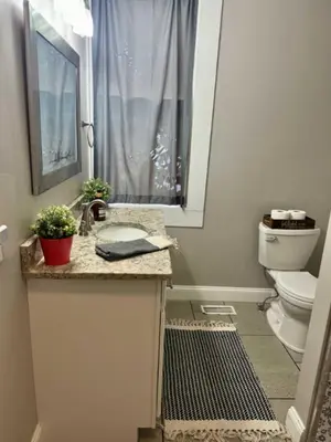 a bathroom with a sink and a toilet at Jungle House Columbus Downtown Free Parking Sleeps 8 - Near Convention Center & Nationwide Arena - 2BR Short North Luxury Home - Over 5,800 Five Star Stays in Columbus
