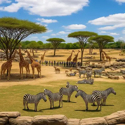 a herd of zebras and giraffes in a field at The Southern Nook - For 8 in Columbus