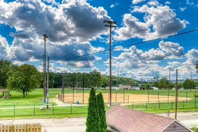 a baseball park with a baseball field at Riverside Hideaway just outside of downtown Cincy in Cincinnati
