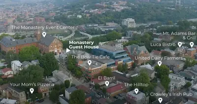 a map of the worcester expert center and worcester university guest houses at 1BR, Next to Monastery Wedding Venue, with Bathtub in Cincinnati