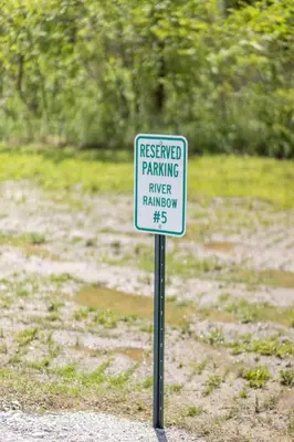 a sign that reads reserved parking ranger runaway at Furnished Glamping Tent/River Access/2 Queen Beds in Stanton