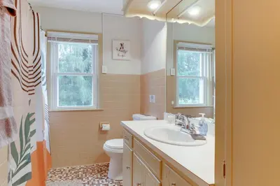 a bathroom with a sink and a toilet at 4 Mi to Main Street! Family Getaway in Zanesville in Zanesville