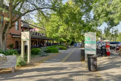 a street with a sign on the side of the road at Unique Studio on Obanyon Creek in Dtwn Loveland! in Loveland