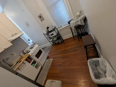 an overhead view of a kitchen with a refrigerator at Heart of OTR -Stadiums, Museums, Nightlife, Casino in Cincinnati