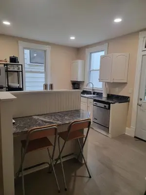 a kitchen with a table and two chairs in it at 1895 meets 2025 Townhouse in Hamilton