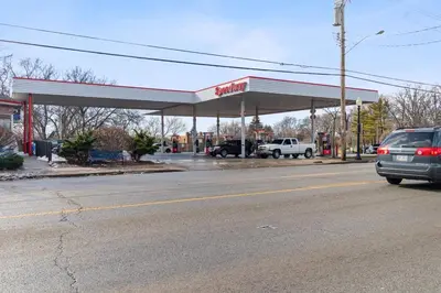 a mobil gas station on the side of the road at Luxury room in Cincinnati in Cincinnati