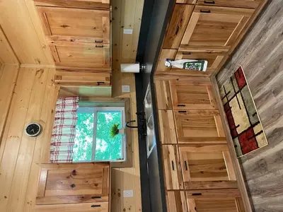 an overhead view of a door in a tiny house at Hillside Haven in Warsaw