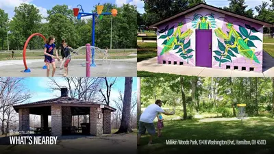 a collage of four pictures of a playground at 4BR, Home Theater, near Spooky Nook Sports Complex in Hamilton
