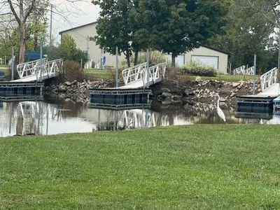 a couple of bridges over a body of water at New Listing The Float House at Buckeye Lake in Thornville