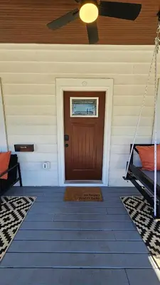 a front door of a house with a ceiling at The Funky Fun Haus - Pickleball, Hot Tub, Arcade in Columbus