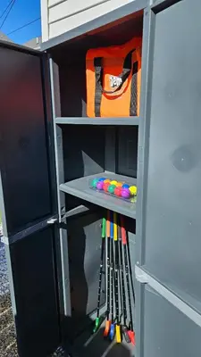 a refrigerator with lots of pens and pencils in it at The Funky Fun Haus - Pickleball, Hot Tub, Arcade in Columbus