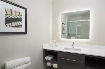 a bathroom with a sink and a mirror at Holiday Inn Cleveland Clinic by IHG in Cleveland