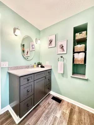 a bathroom with a sink and a mirror at The Porch in Marion