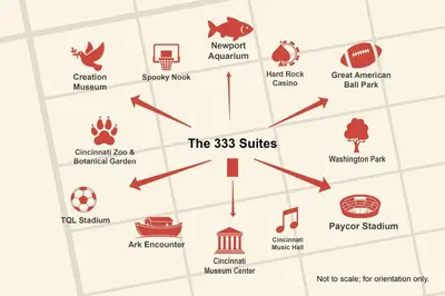 a map of the sites in the park at The 333 Suites 201 - Stay for 6 in Cincinnati