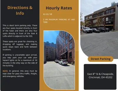 a collage of two pictures of a parking lot at The 333 Suites 202 - Stay for 6 in Cincinnati