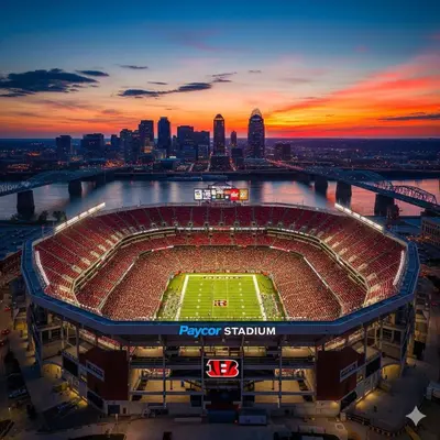 a view of a football stadium at sunset at The 333 Suites 301 - Suite for 6 in Cincinnati