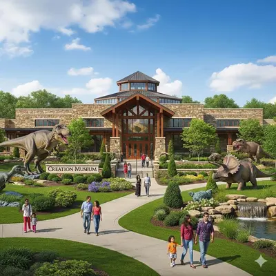 a rendering of a museum with people walking in front of a building at The Gathering House - Home for 6 in Harrison