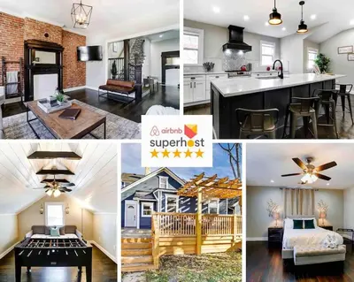 a collage of photos of a kitchen and living room at Spacious 4BR Home Near UD Oregon and DT Dayton in Dayton