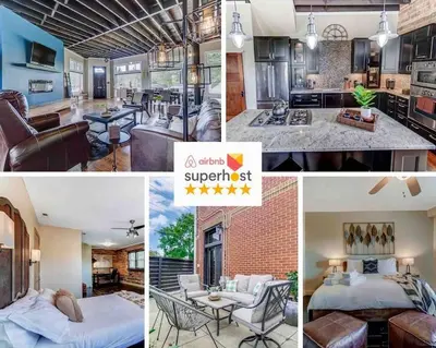 a collage of pictures of a kitchen and a living room at Dayton Loft close to DT Oregon UD in Dayton