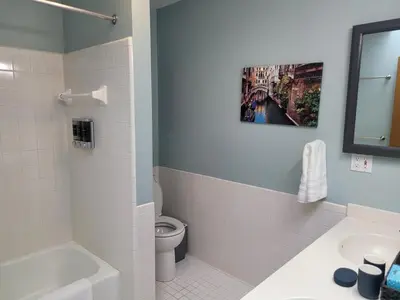 a bathroom with a tub and a toilet and a sink at Perrysburg On The River in Perrysburg