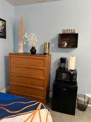 a bedroom with a bed and a dresser at Suite Serenity in Cleveland