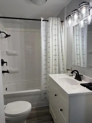 a bathroom with a toilet and a sink and a shower at Rise & Shine in Richmond