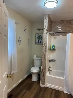 a bathroom with a toilet and a shower at Cozy 3 4 BR Home Ideal for Family in Clarksburg