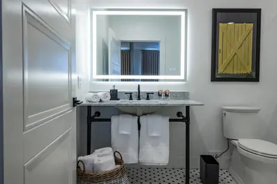 a bathroom with a sink and a mirror and a toilet at Hotel Thoroughbred in Paris