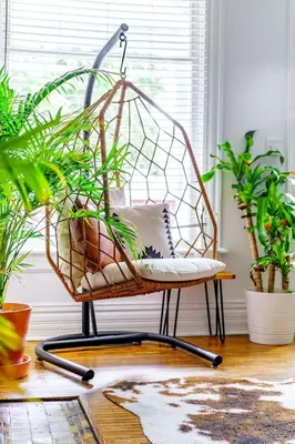 a swinging chair in a room with plants at Jungle Fever by Jungle House Walk to High Street Near Convention Center OSU & Nationwide Arena Downtown & Short North 5 800 Reviews Private Parking in Columbus