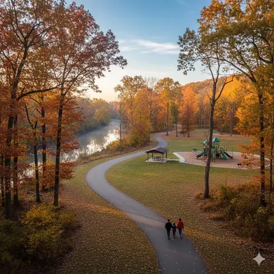 three people walking down a path in a park at The Terrace Timber House For 8 in Hamilton