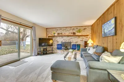 a living room with a couch and a tv at Great for Travel Nurses! Home 4 Mi to Dtwn Troy in Troy