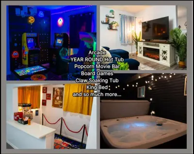 a collage of pictures of a room with a tub at Hot Tub Arcadia